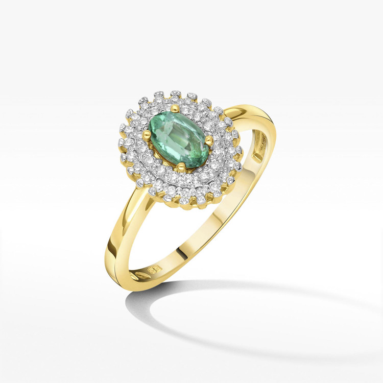 Pierścionek ze złota ze szmaragdem i diamentami