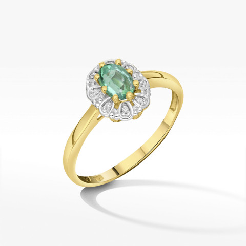 Pierścionek ze złota ze szmaragdem i diamentami