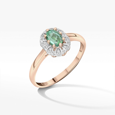 Pierścionek ze złota ze szmaragdem i diamentami