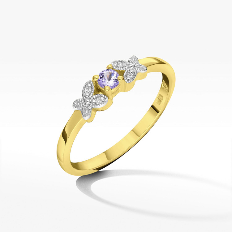 Pierścionek ze złota ze tanzanitem i diamentami