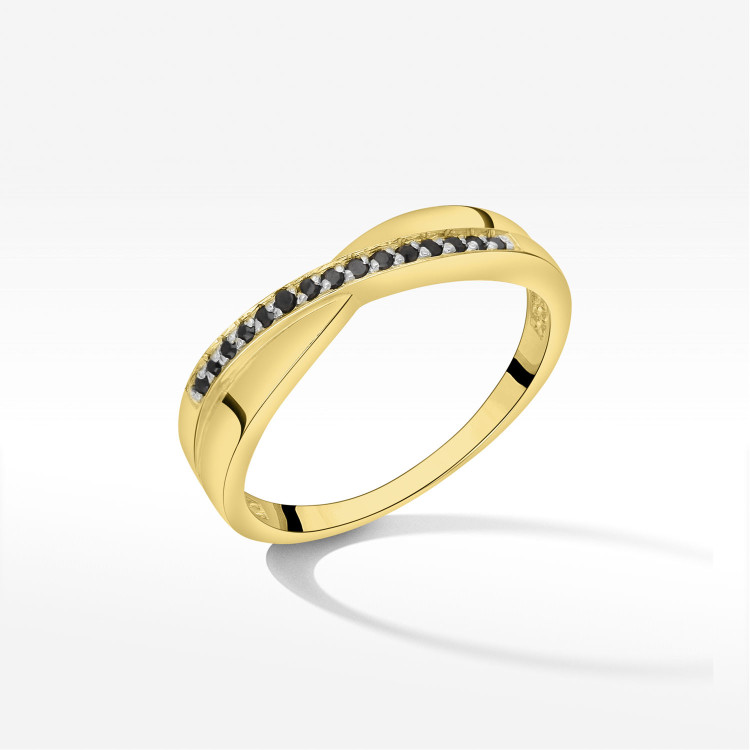 Pierścionek ze złota z czarnymi cyrkoniami