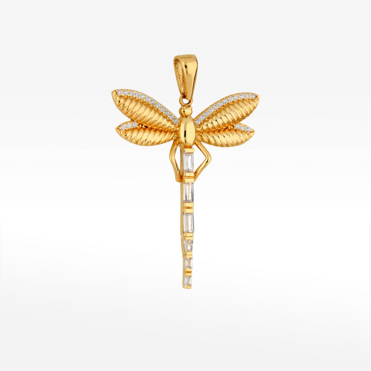 Zawieszka ze złota ważka z cyrkoniami