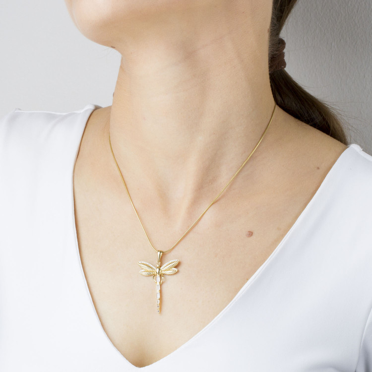 Zawieszka ze złota ważka z cyrkoniami