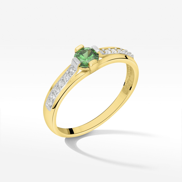 Pierścionek ze złota z zieloną cyrkonią