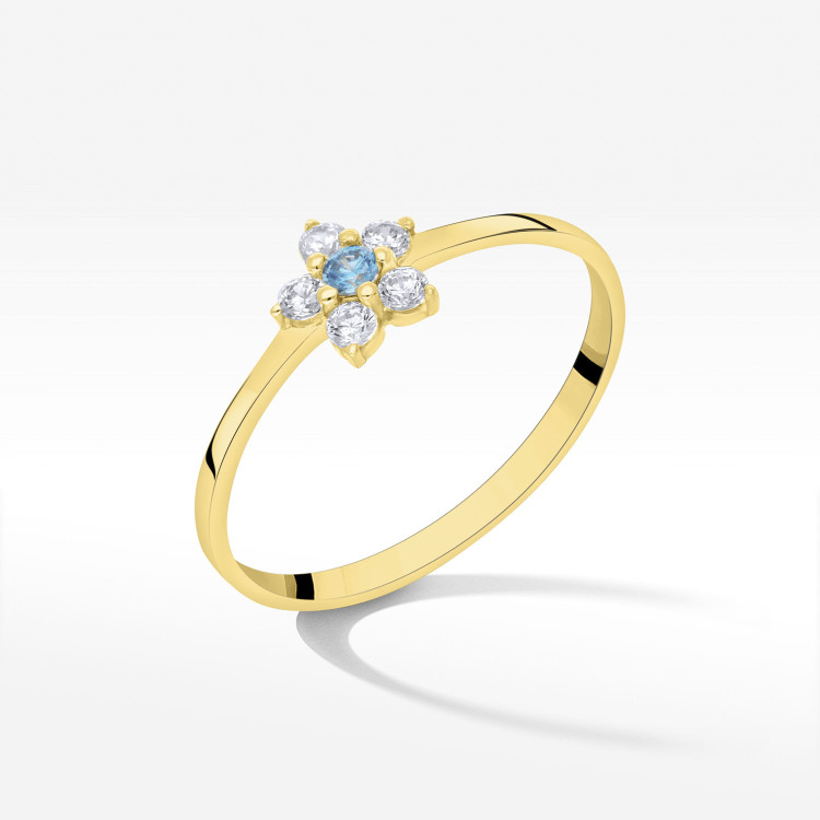 Pierścionek ze złota z niebieską cyrkonią