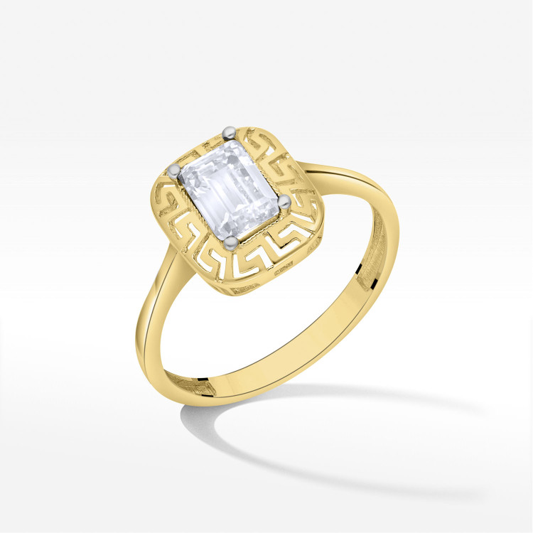 Pierścionek ze złota z cyrkonią wzór grecki