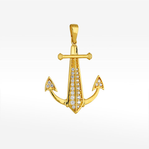 Zawieszka ze złota kotwica z cyrkoniami