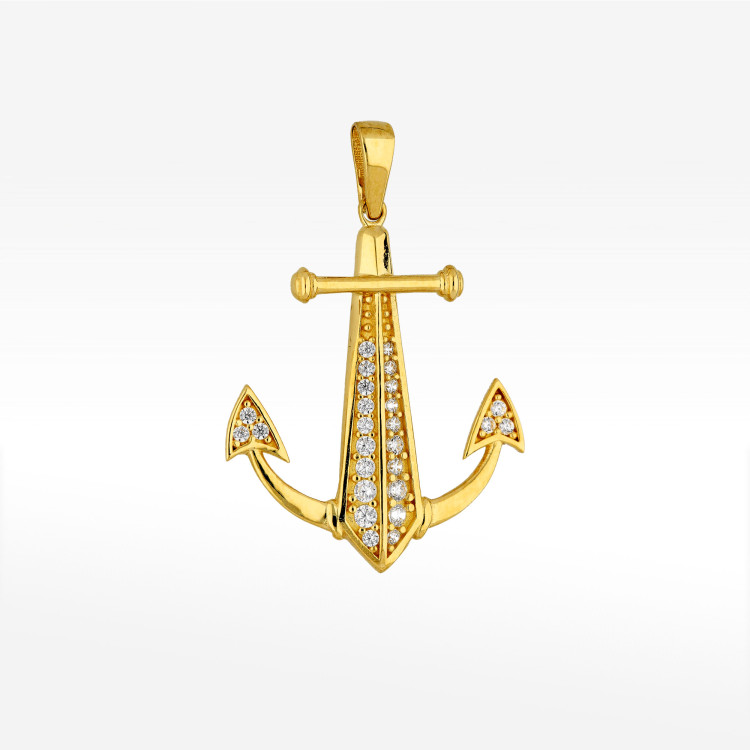 Zawieszka ze złota kotwica z cyrkoniami