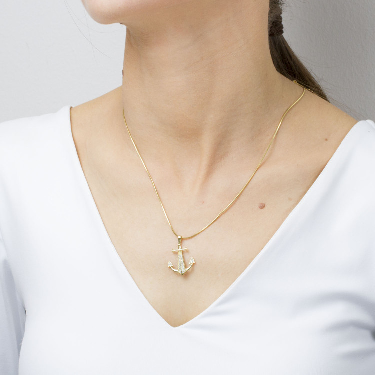 Zawieszka ze złota kotwica z cyrkoniami