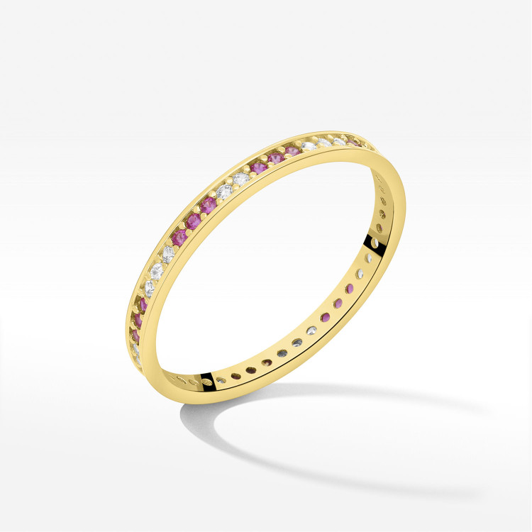 Pierścionek ze złota z białymi i różowymi cyrkoniami