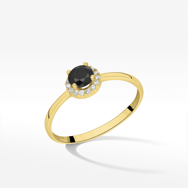 Pierścionek ze złota z czarną cyrkonią
