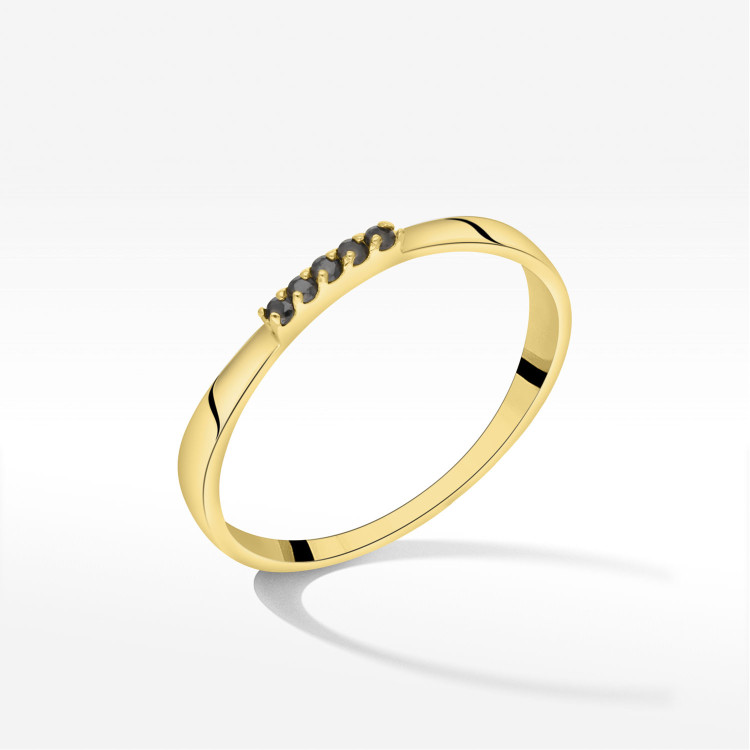 Pierścionek ze złota z czarnymi cyrkoniami