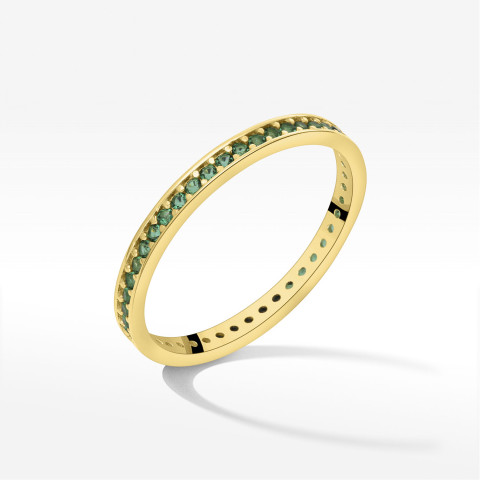 Pierścionek ze złota z zielonymi cyrkoniami
