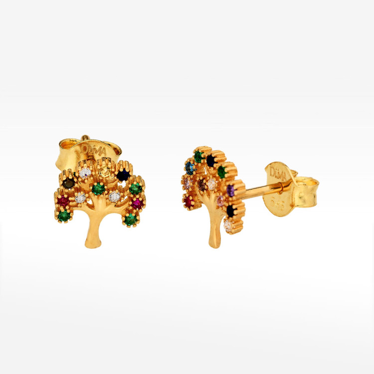 Kolczyki ze złota drzewko szczęścia z cyrkoniami