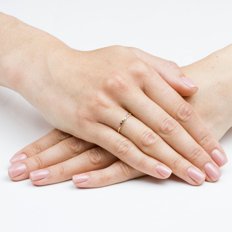 Pierścionek ze złota z wielokolorowymi cyrkoniami