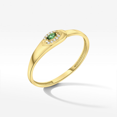 Pierścionek ze złota z zieloną cyrkonią