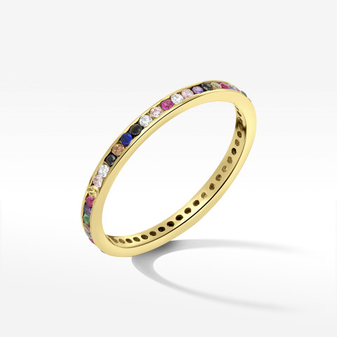 Pierścionek ze złota z kolorowymi cyrkoniami