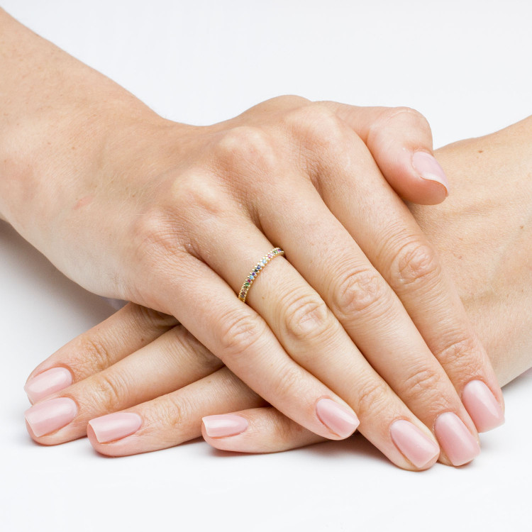 Pierścionek ze złota z kolorowymi cyrkoniami