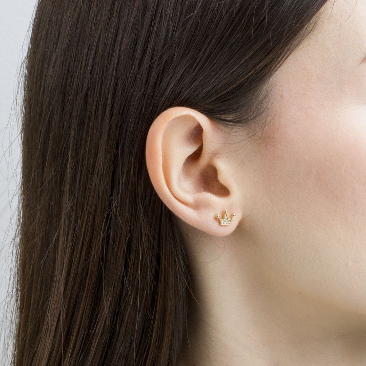 Kolczyki ze złota korona z cyrkoniami