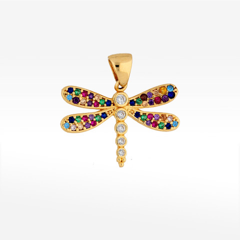 Zawieszka ze złota ważka z cyrkoniami
