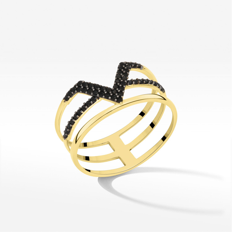 Pierścionek ze złota z czarnymi cyrkoniami