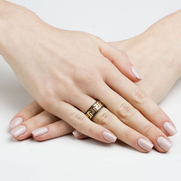 Pierścionek ze złota wzór grecki z cyrkoniami