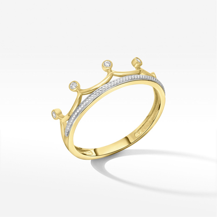 Pierścionek ze złota korona z cyrkoniami