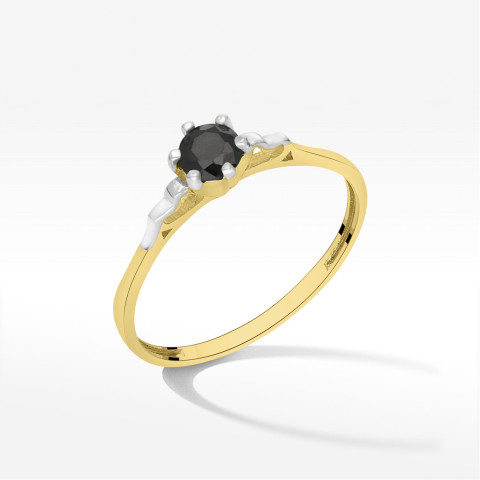 Pierścionek ze złota z czarną cyrkonią