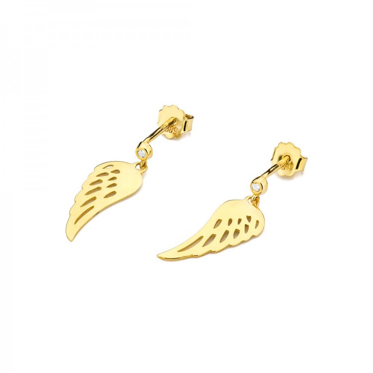 Złote kolczyki skrzydła z diamentem