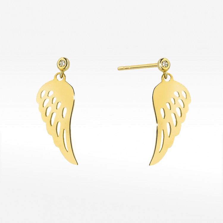 Złote kolczyki skrzydła z diamentem