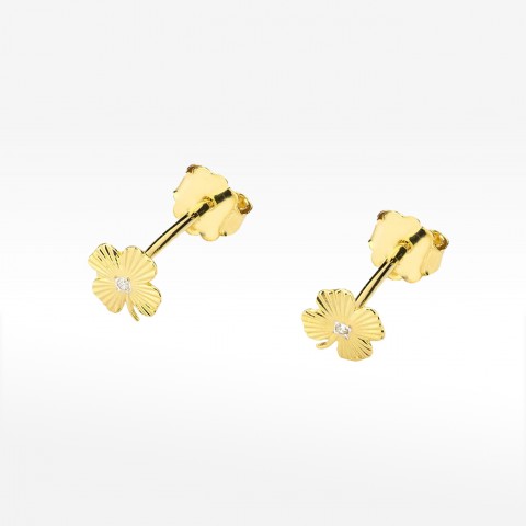 Złote kolczyki koniczynki z diamentem