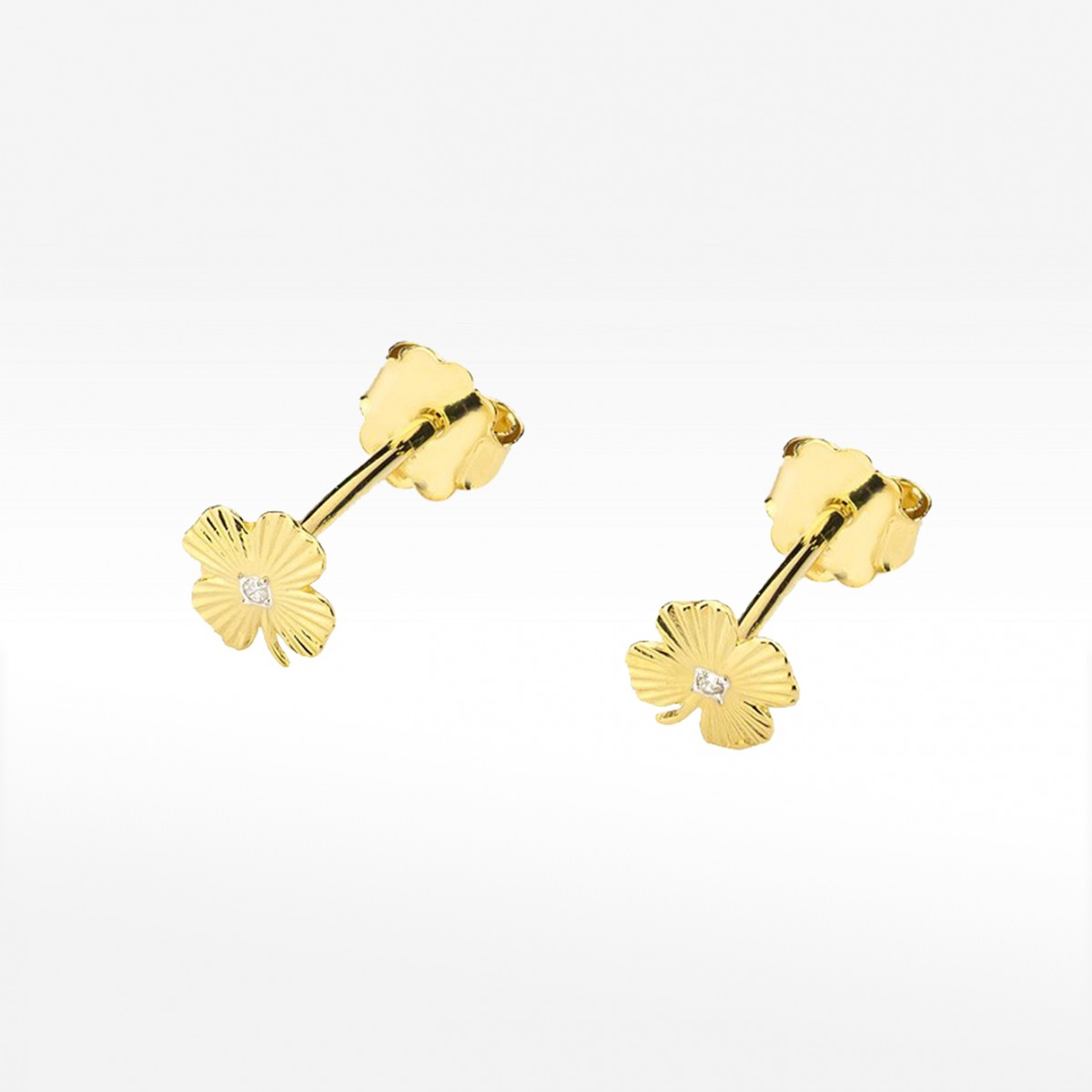 Złote kolczyki koniczynki z diamentem