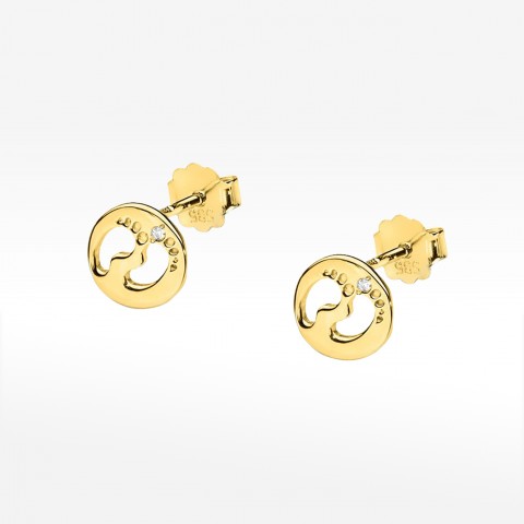 Złote kolczyki stópki z diamentem