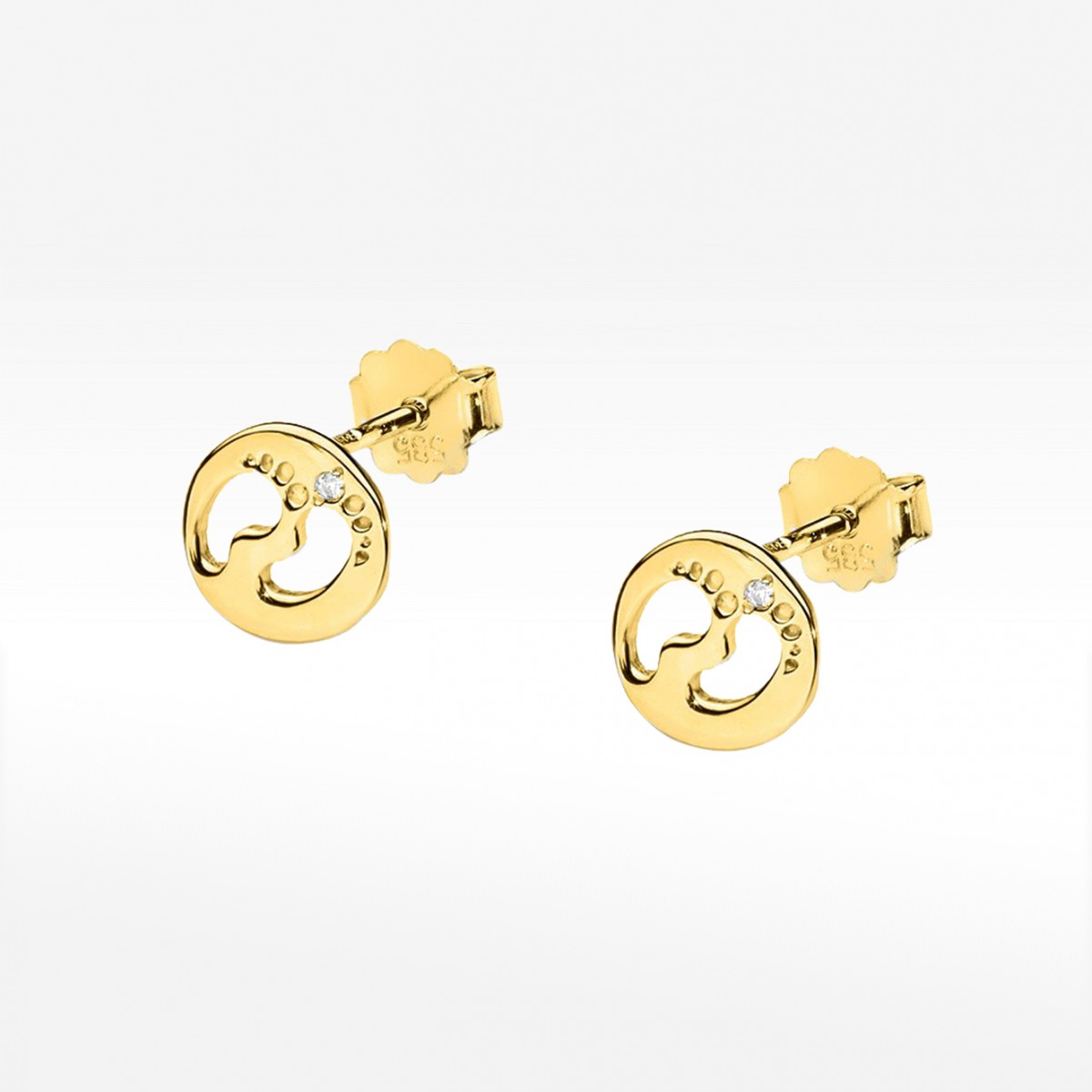 Złote kolczyki stópki z diamentem