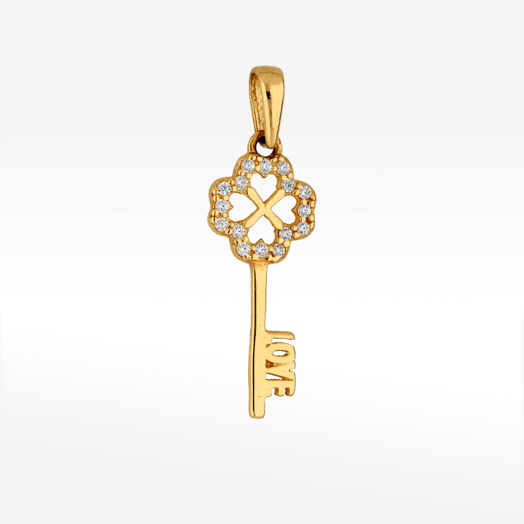 Zawieszka ze złota klucz z cyrkoniami