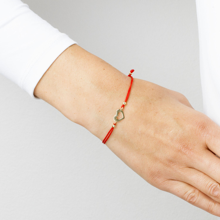 Bransoletka ze złota serce na sznurku