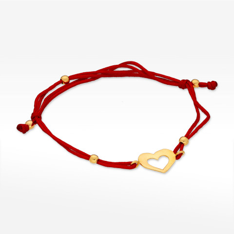 Bransoletka ze złota serce na sznurku