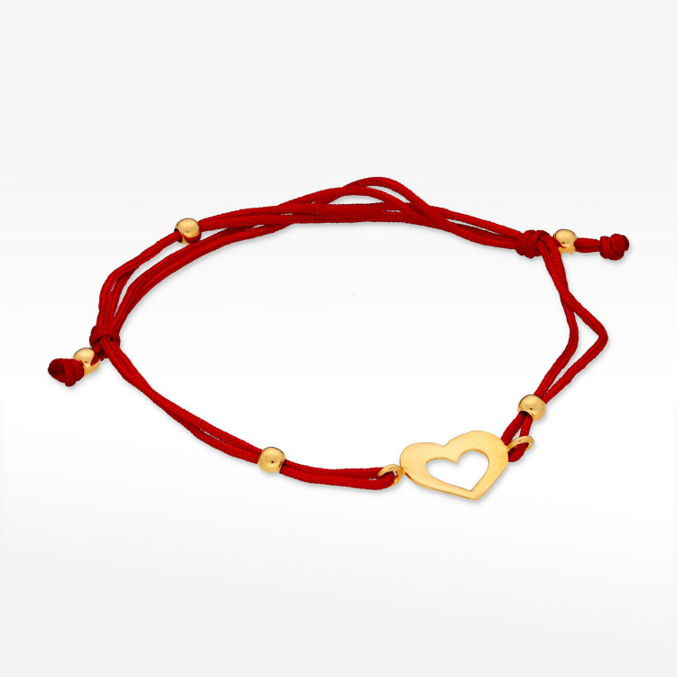 Bransoletka ze złota serce na sznurku