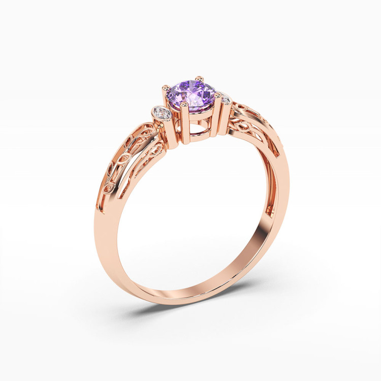 Pierścionek z różowego złota z ametystem