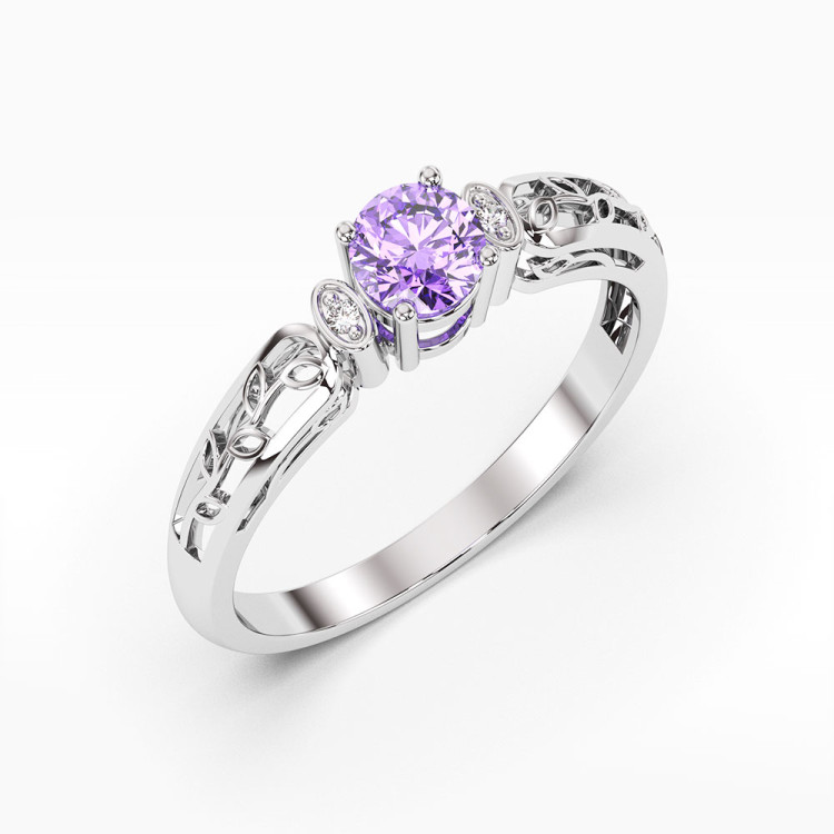 Pierścionek z białego złota z ametystem