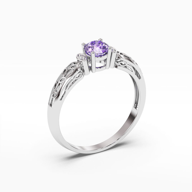 Pierścionek z białego złota z ametystem