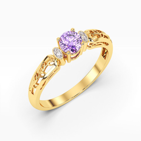 Pierścionek z żółtego złota z ametystem