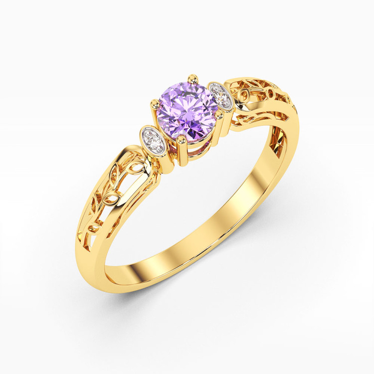 Pierścionek z żółtego złota z ametystem