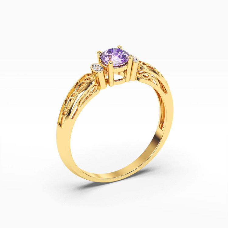 Pierścionek z żółtego złota z ametystem