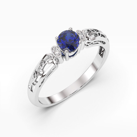Pierścionek z białego złota z szafirem