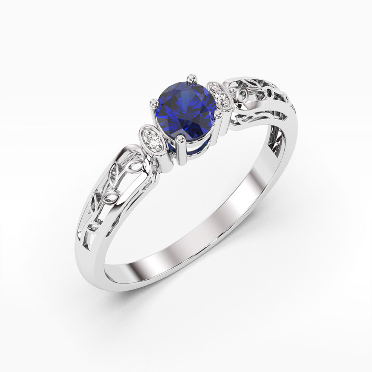 Pierścionek z białego złota z szafirem