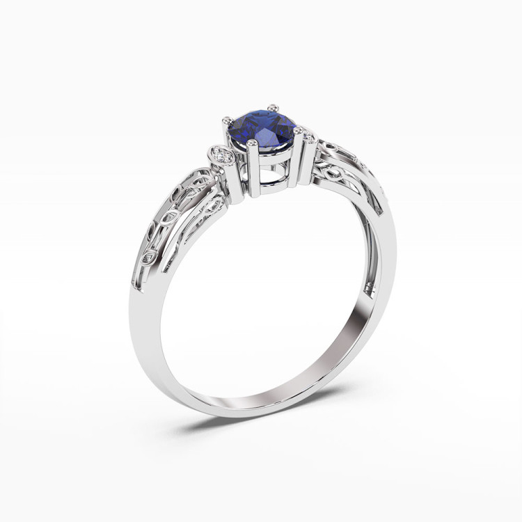 Pierścionek z białego złota z szafirem