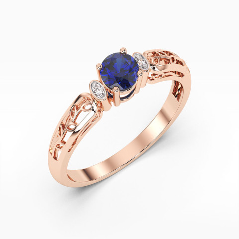 Pierścionek z różowego złota z szafirem