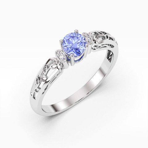 Pierścionek z tanzanitem i diamentami