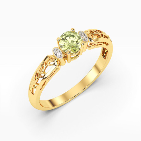 Pierścionek z żółtego złota z oliwinem